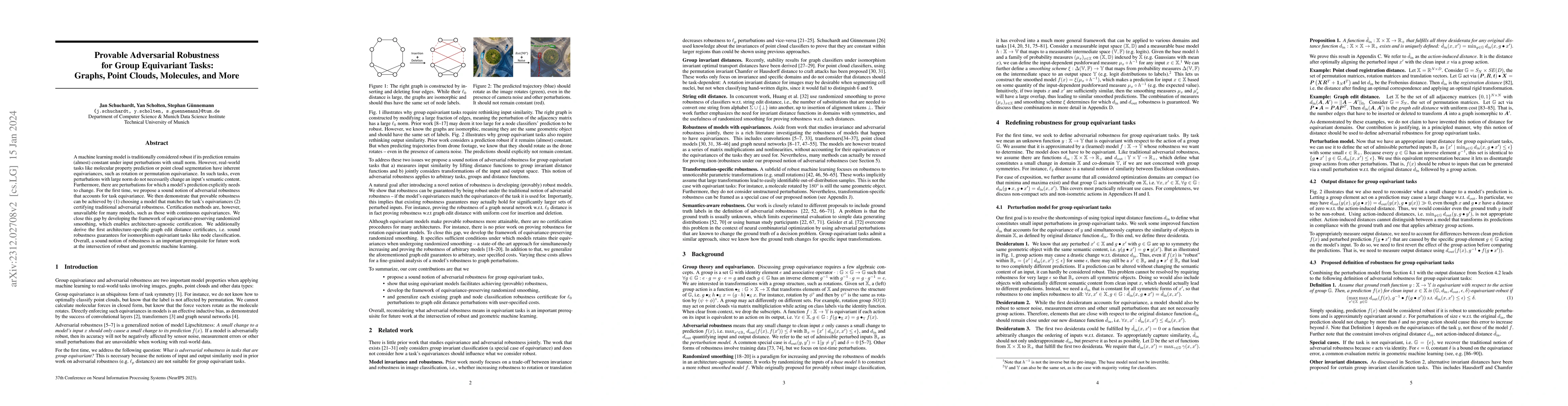 Thumbnail for Provable Adversarial Robustness for Group Equivariant Tasks: Graphs,
  Point Clouds, Molecules, and More