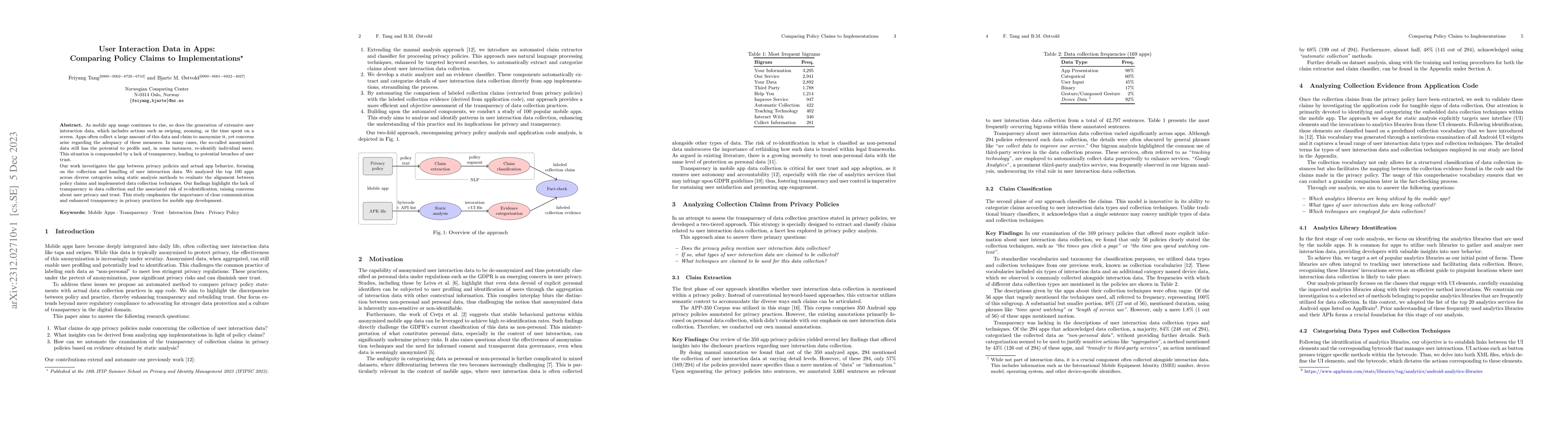 Thumbnail for User Interaction Data in Apps: Comparing Policy Claims to
  Implementations