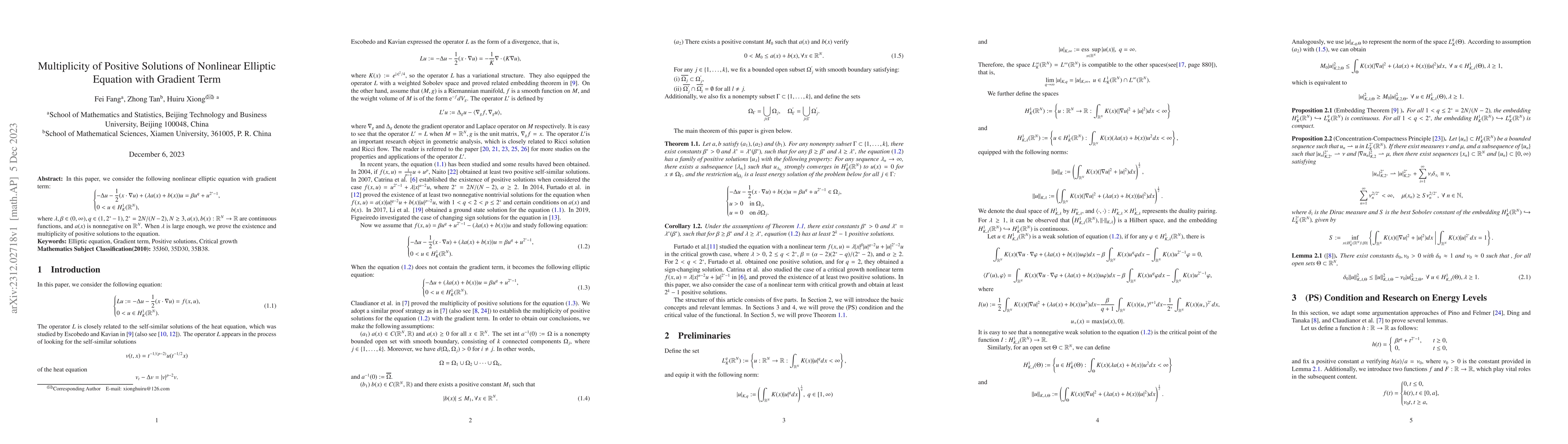 Thumbnail for Multiplicity of Positive Solutions of Nonlinear Elliptic Equation with
  Gradient Term