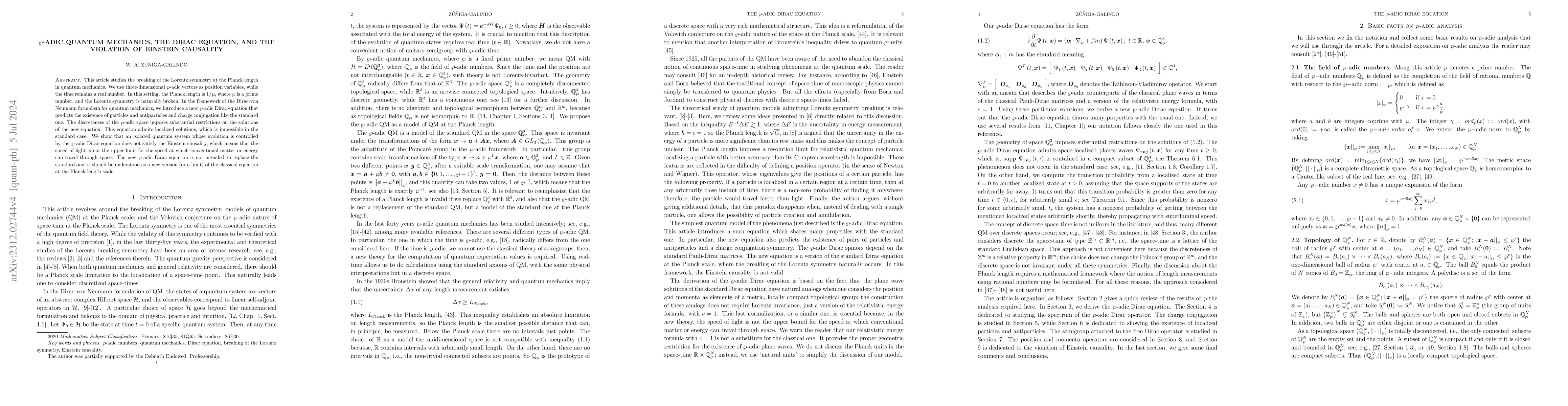 Thumbnail for p-Adic Quantum Mechanics, the Dirac Equation, and the violation of
  Einstein causality