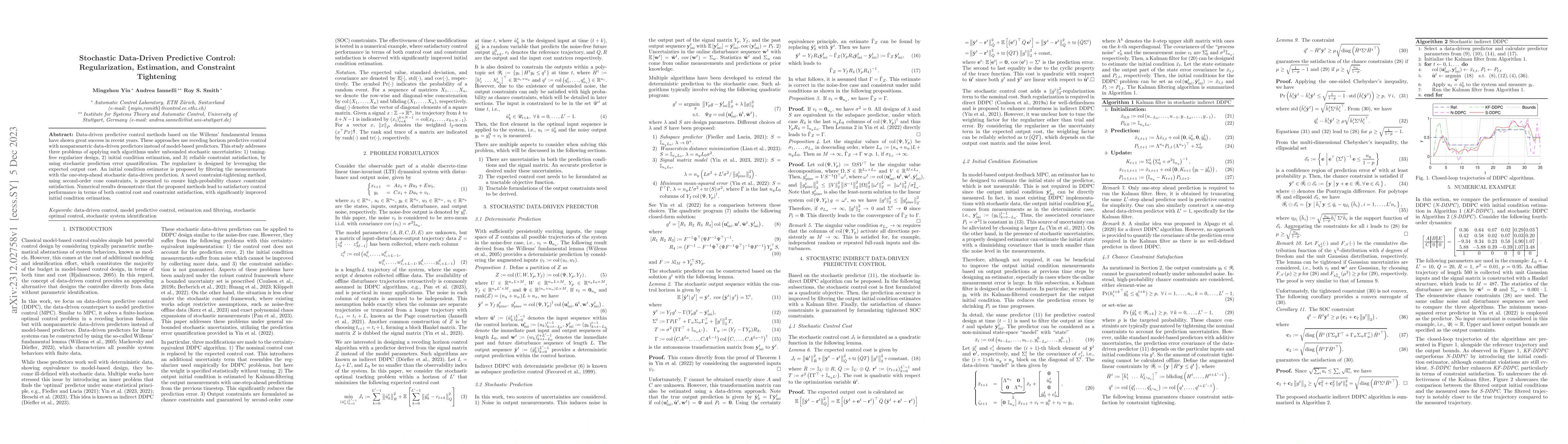 Thumbnail for Stochastic Data-Driven Predictive Control: Regularization, Estimation,
  and Constraint Tightening