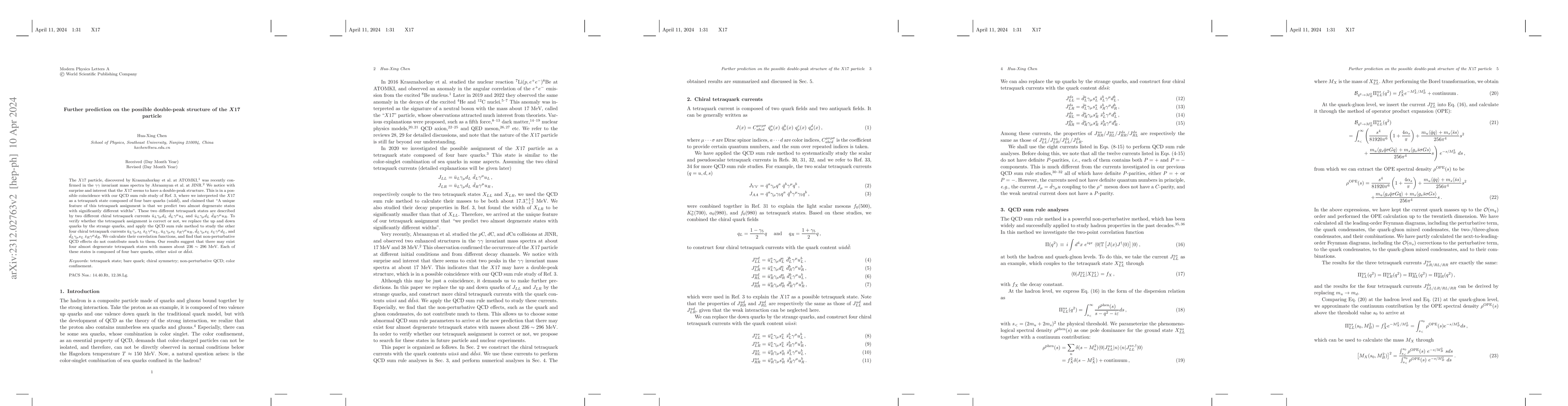Thumbnail for QCD sum rule studies on the possible double-peak structure of the $X17$
  particle