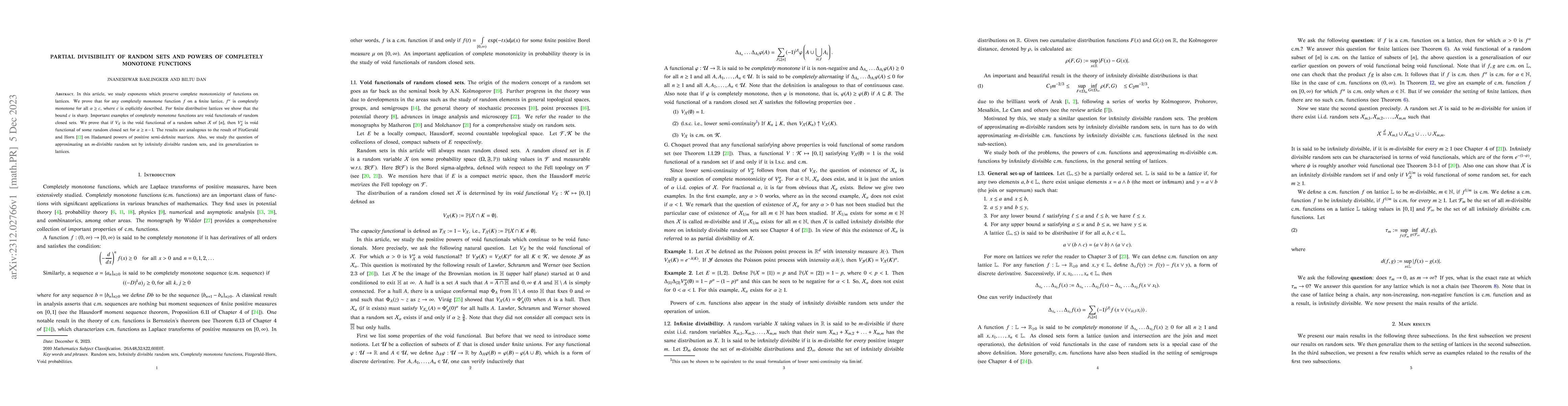 Thumbnail for Partial divisibility of random sets and powers of completely monotone
  functions
