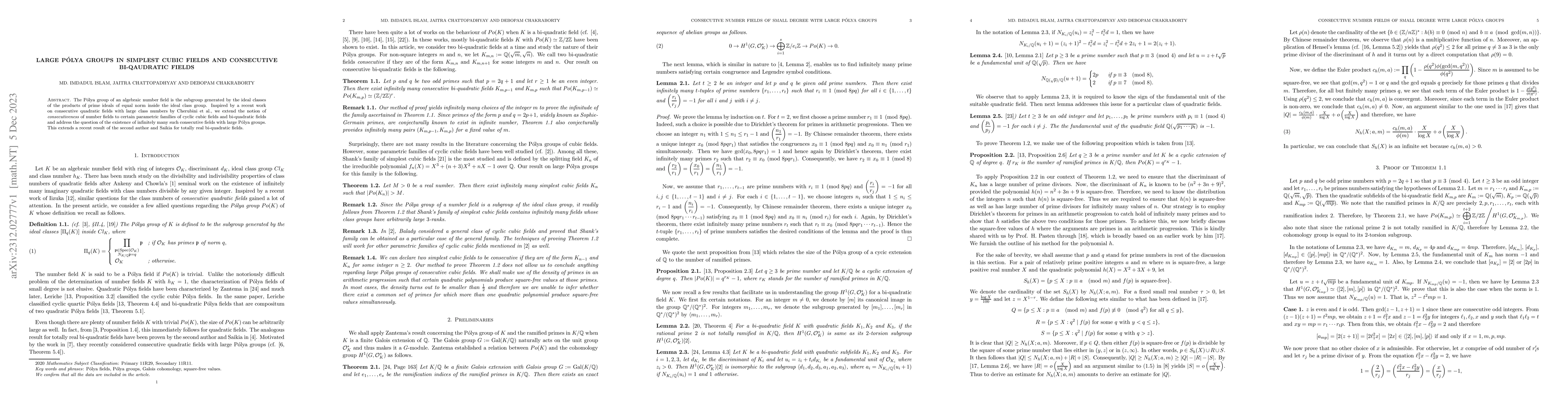 Thumbnail for Large P\'{o}lya groups in simplest cubic fields and consecutive
  bi-qaudratic fields