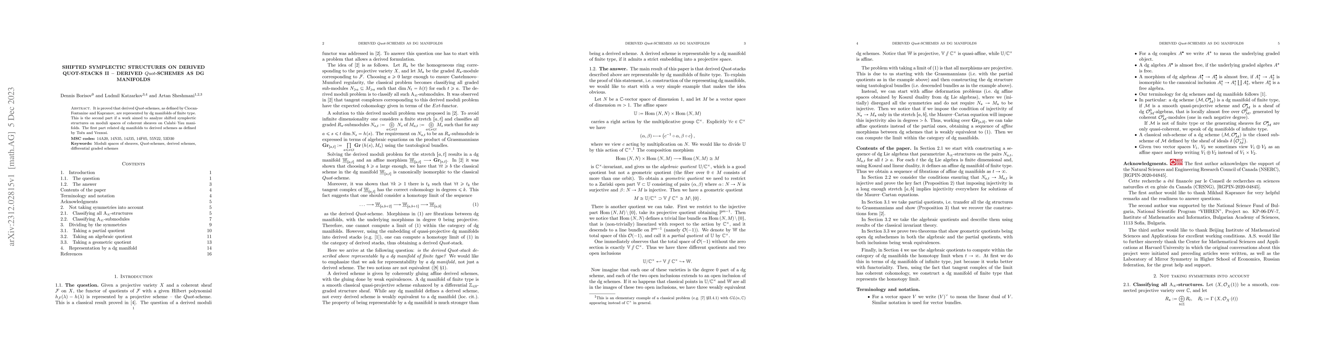 Thumbnail for Shifted symplectic structures on derived Quot-stacks II -- Derived
  Quot-schemes as dg manifolds