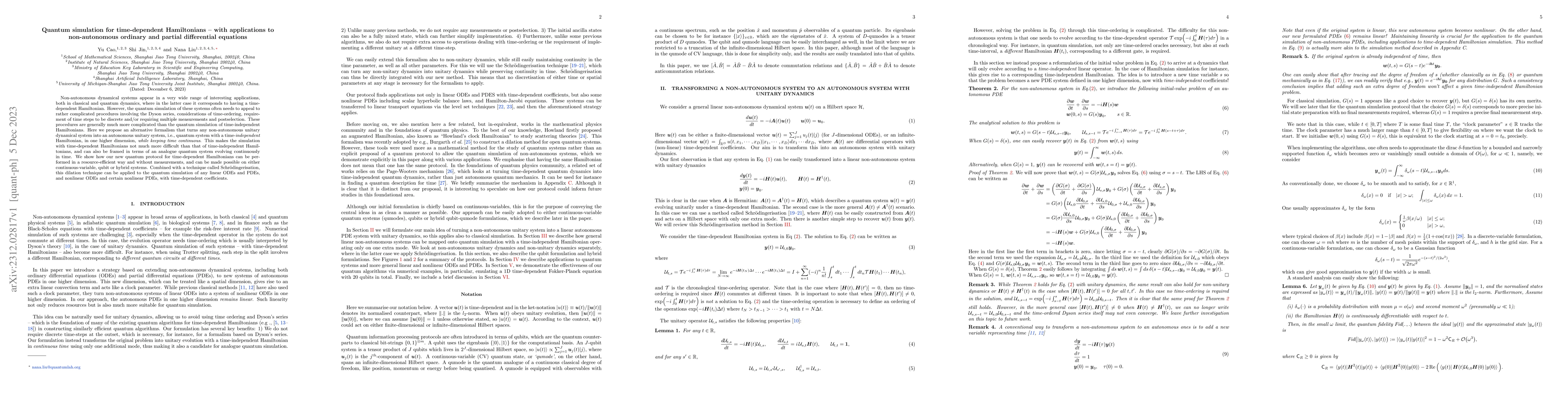 Thumbnail for Quantum simulation for time-dependent Hamiltonians -- with applications
  to non-autonomous ordinary and partial differential equations