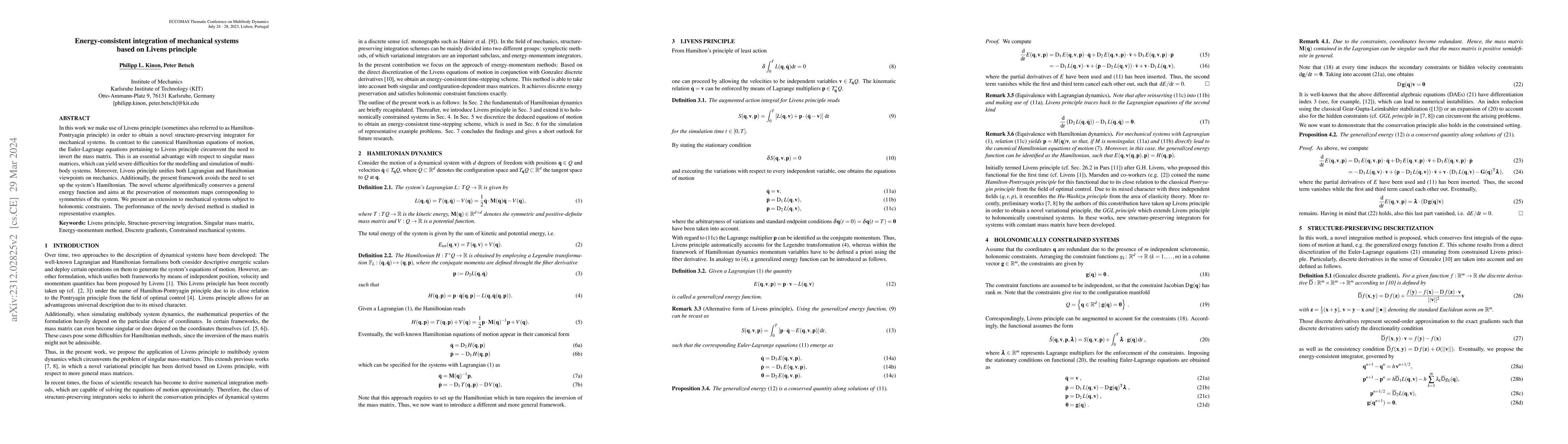 Thumbnail for Energy-consistent integration of mechanical systems based on Livens
  principle