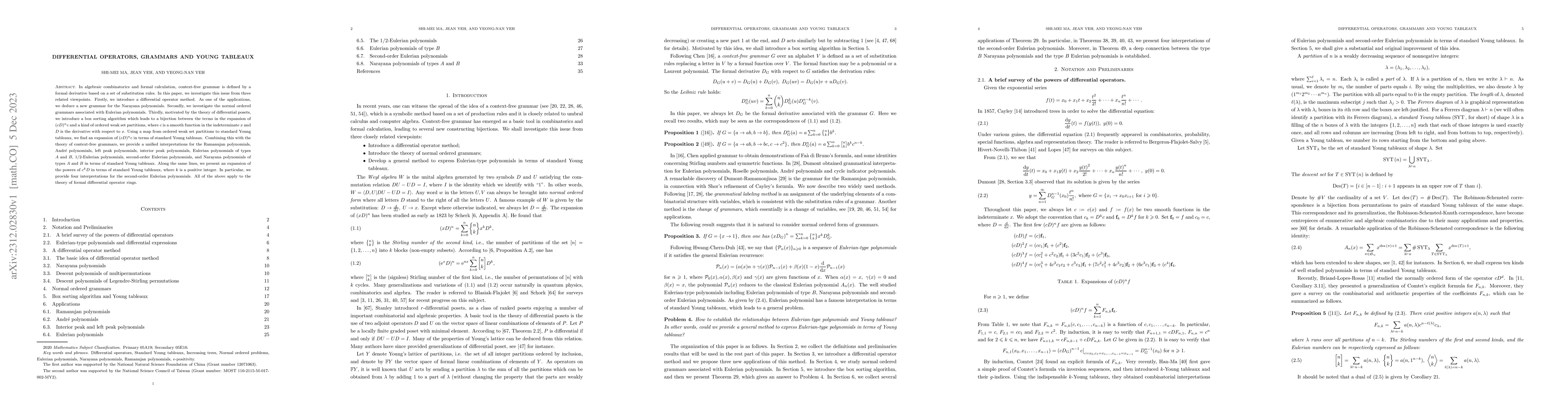 Thumbnail for Differential operators, grammars and Young tableaux