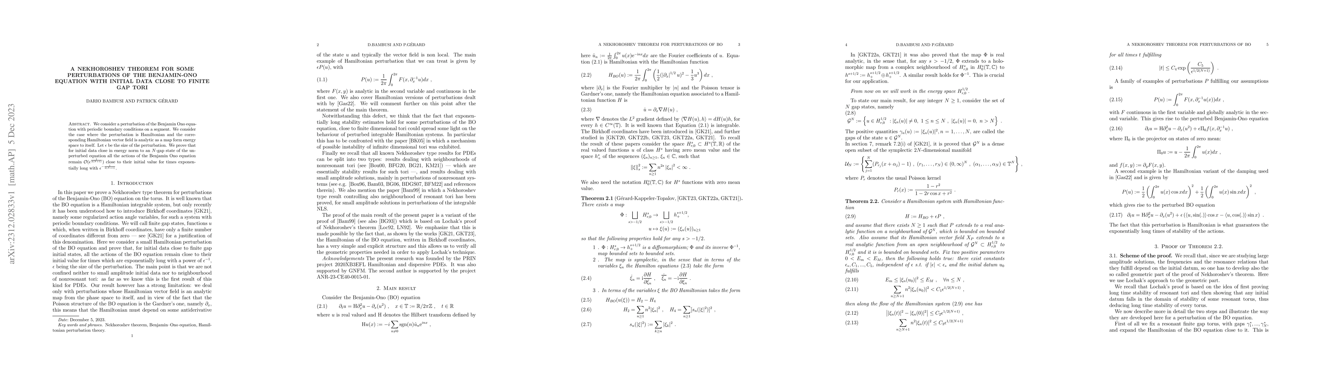 Thumbnail for A Nekhoroshev theorem for some perturbations of the Benjamin-Ono
  equation with initial data close to finite gap tori