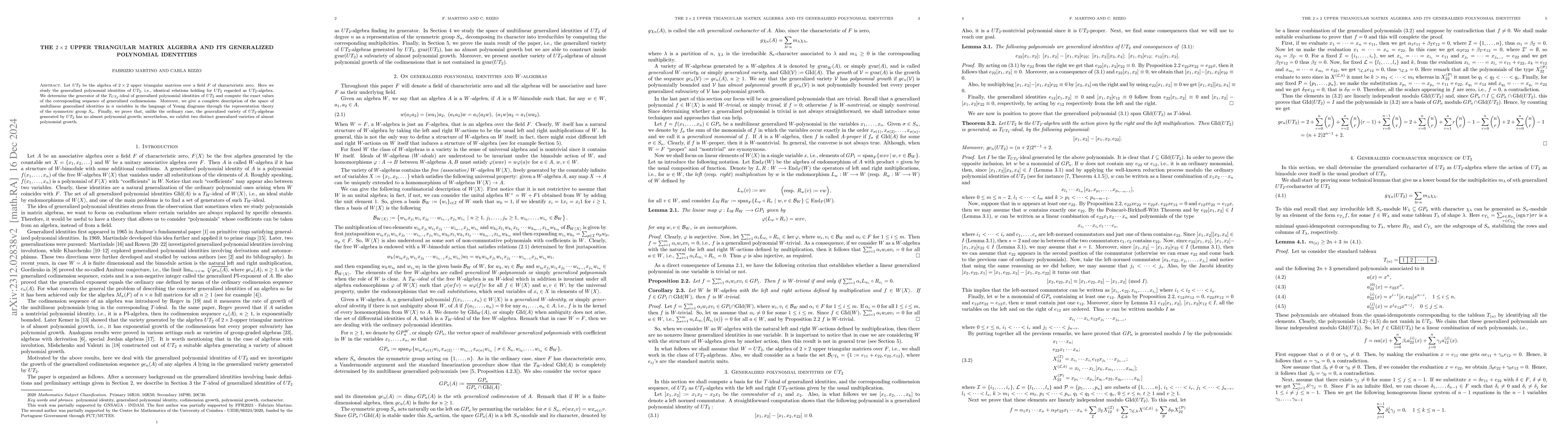 Thumbnail for The $2\times 2$-upper triangular matrix algebra and its generalized
  polynomial identities