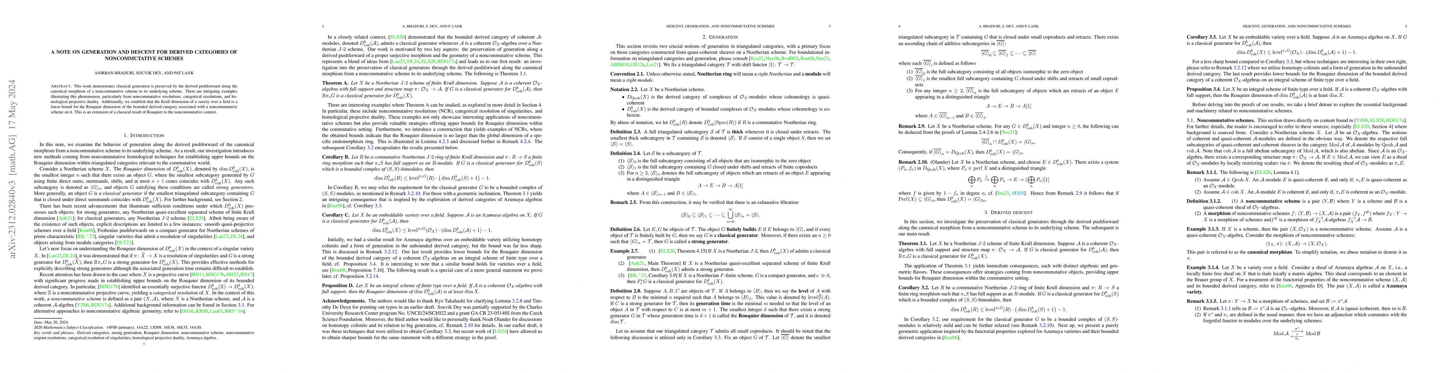 Thumbnail for A note on generation and descent for derived categories of
  noncommutative schemes