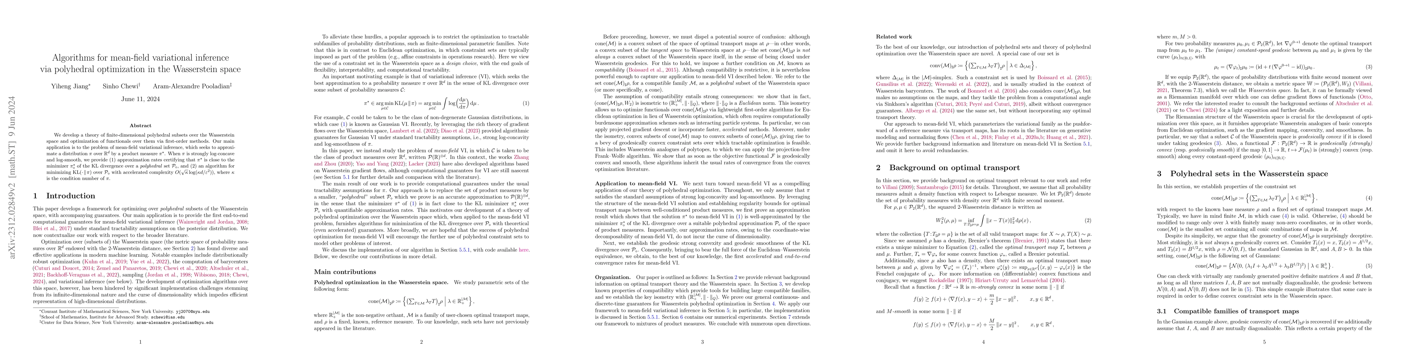 Thumbnail for Algorithms for mean-field variational inference via polyhedral
  optimization in the Wasserstein space