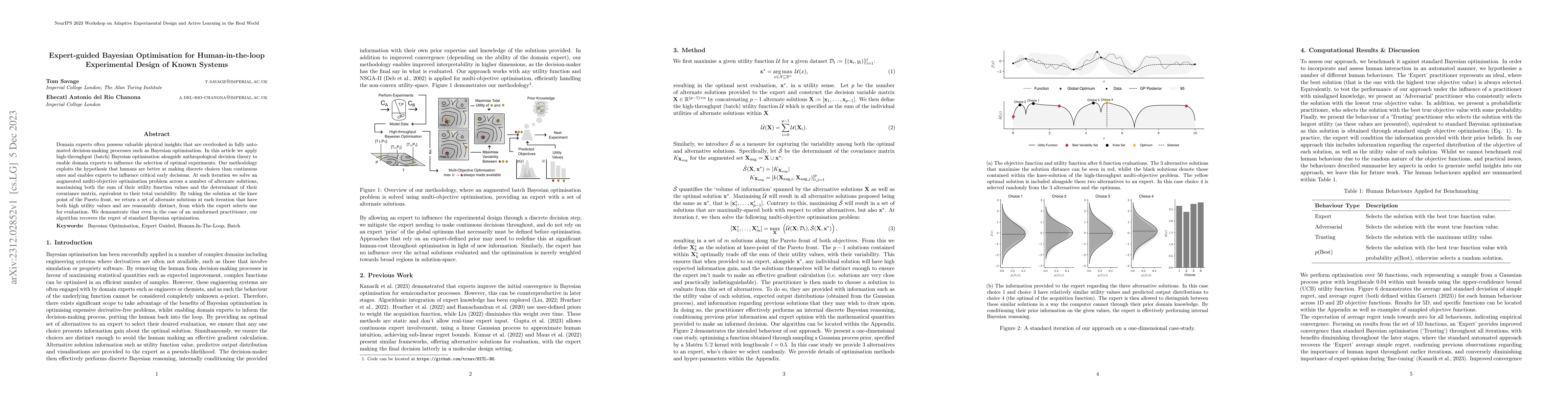 Thumbnail for Expert-guided Bayesian Optimisation for Human-in-the-loop Experimental
  Design of Known Systems