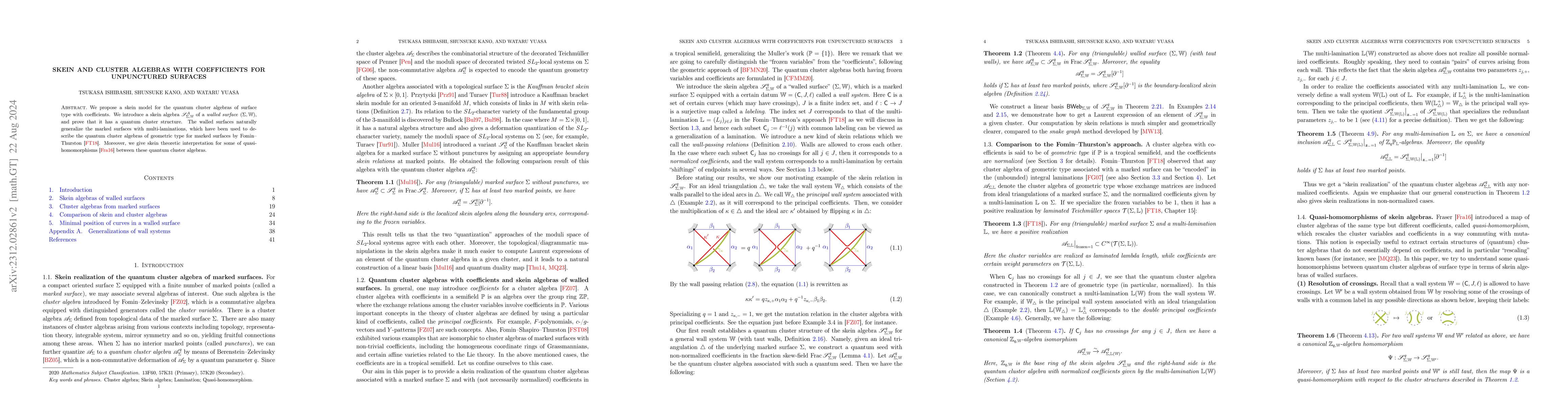 Thumbnail for Skein and cluster algebras with coefficients for unpunctured surfaces