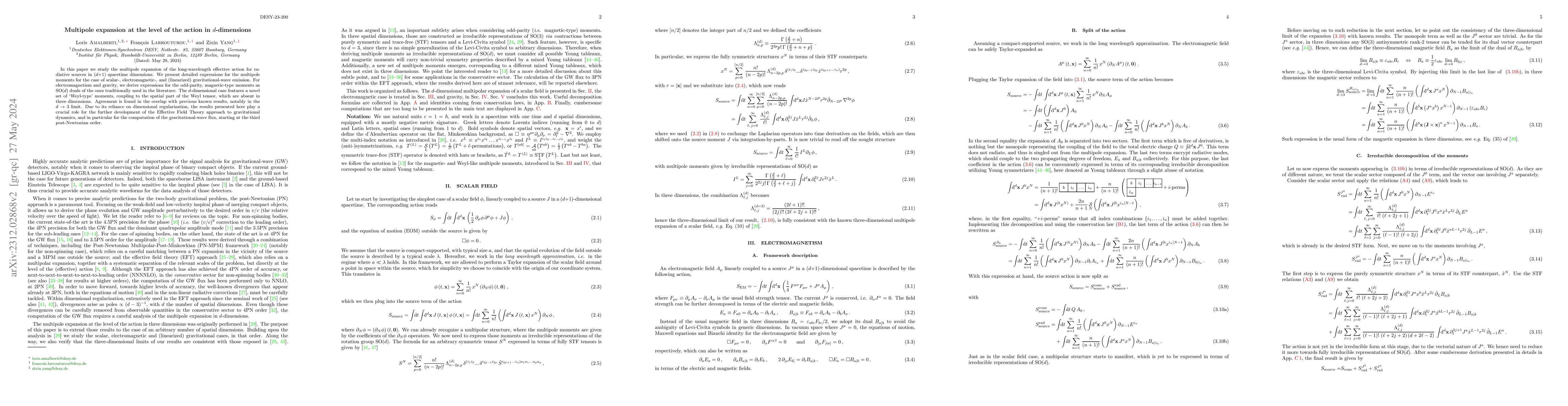 Thumbnail for Multipole expansion at the level of the action in $d$-dimensions
