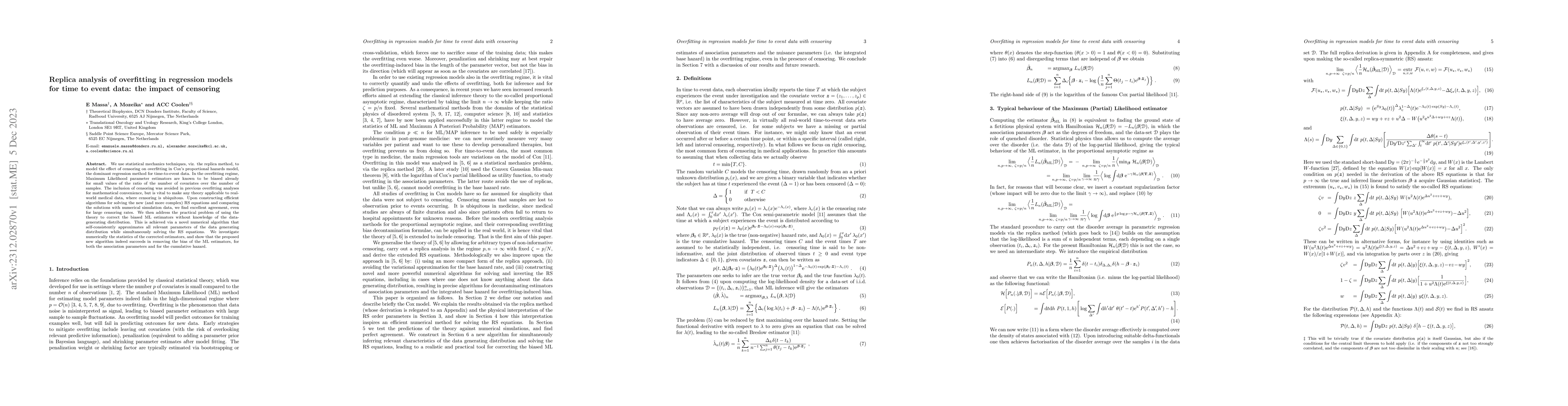 Thumbnail for Replica analysis of overfitting in regression models for time to event
  data: the impact of censoring