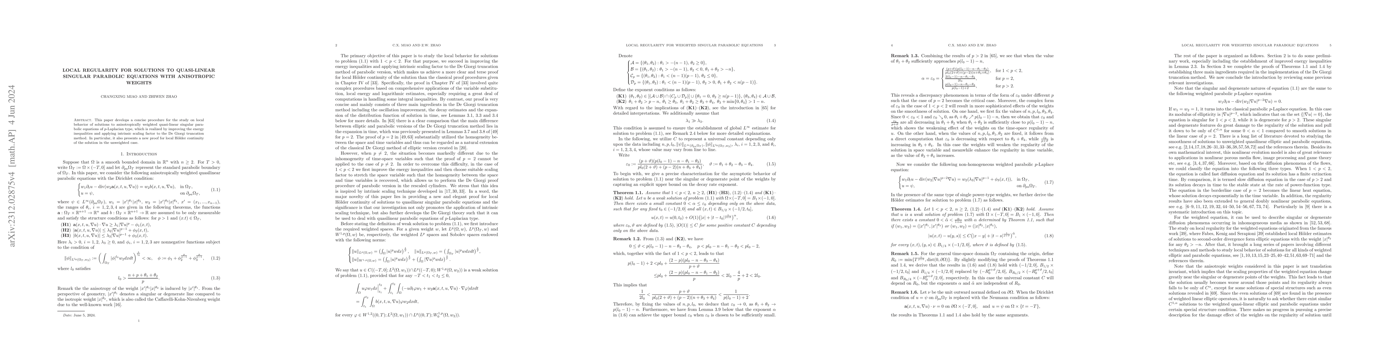 Thumbnail for Local regularity for solutions to quasi-linear singular parabolic
  equations with anisotropic weights