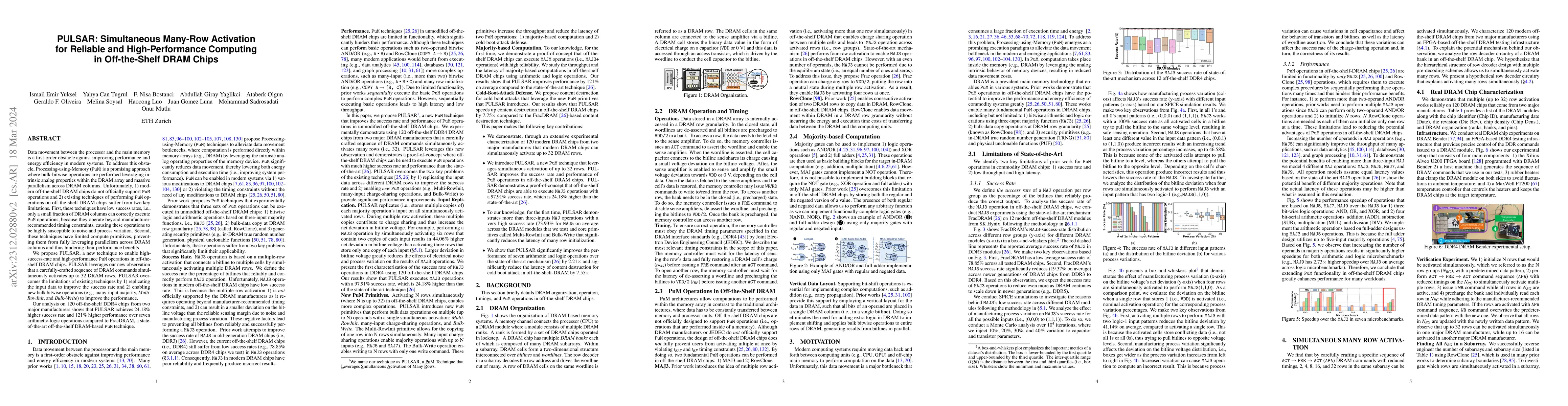 Thumbnail for PULSAR: Simultaneous Many-Row Activation for Reliable and
  High-Performance Computing in Off-the-Shelf DRAM Chips