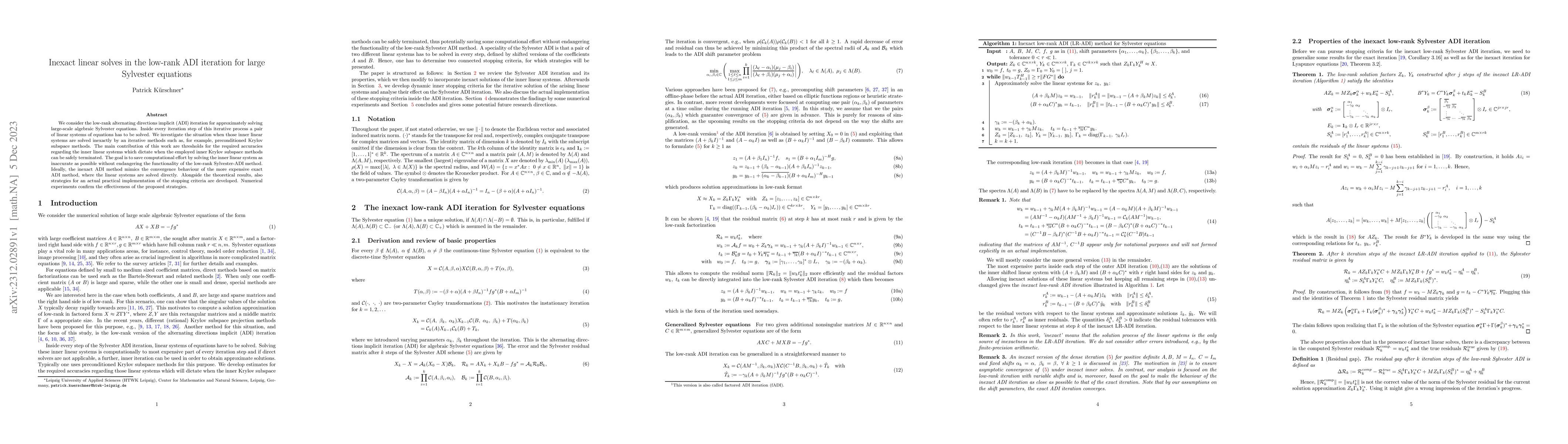 Thumbnail for Inexact linear solves in the low-rank ADI iteration for large Sylvester
  equations