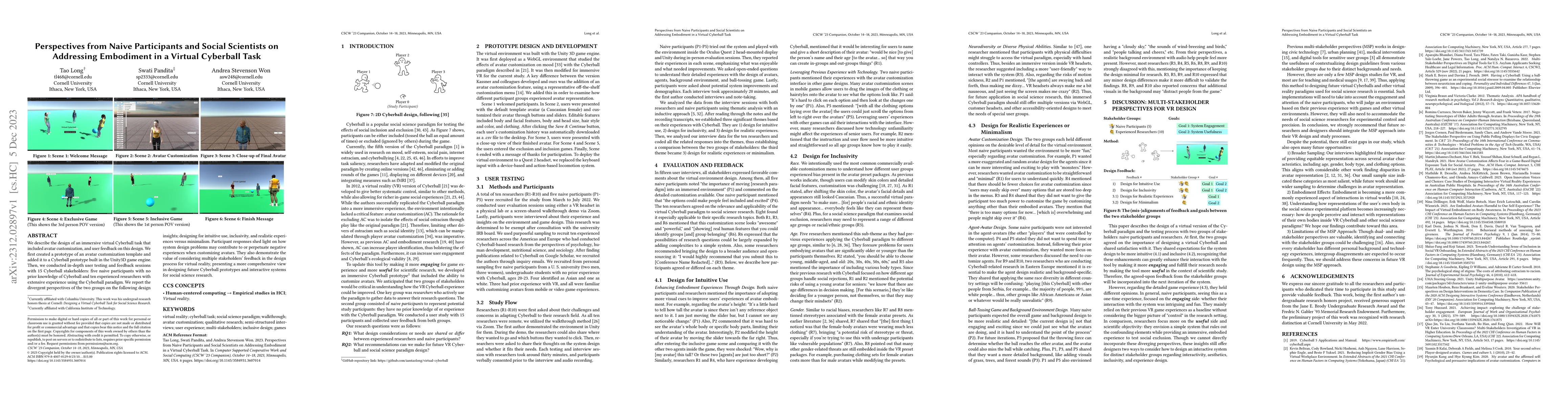 Thumbnail for Perspectives from Naive Participants and Experienced Social Science
  Researchers on Addressing Embodiment in a Virtual Cyberball Task