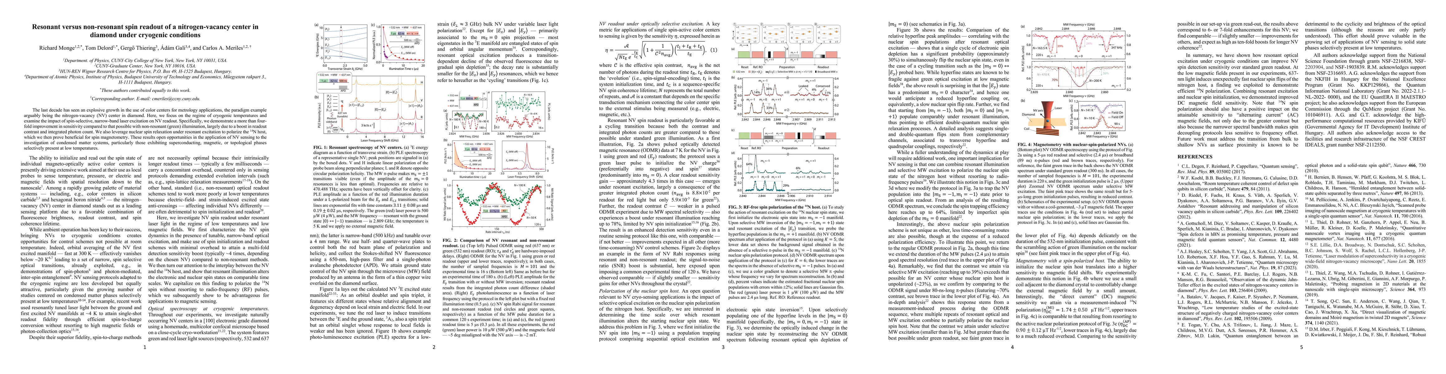 Thumbnail for Resonant versus non-resonant spin readout of a nitrogen-vacancy center
  in diamond under cryogenic conditions