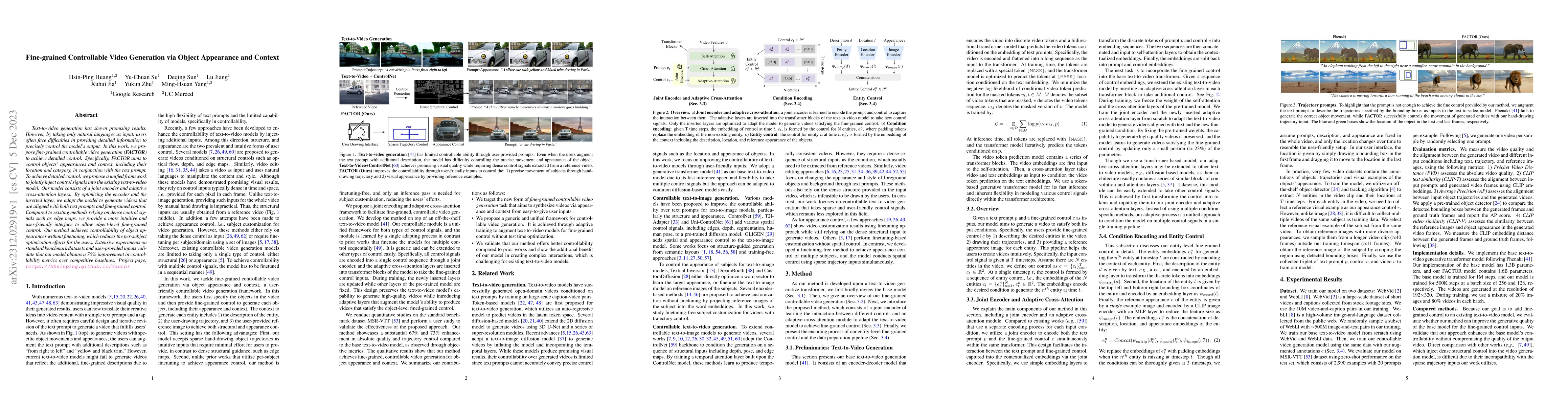 Thumbnail for Fine-grained Controllable Video Generation via Object Appearance and
  Context