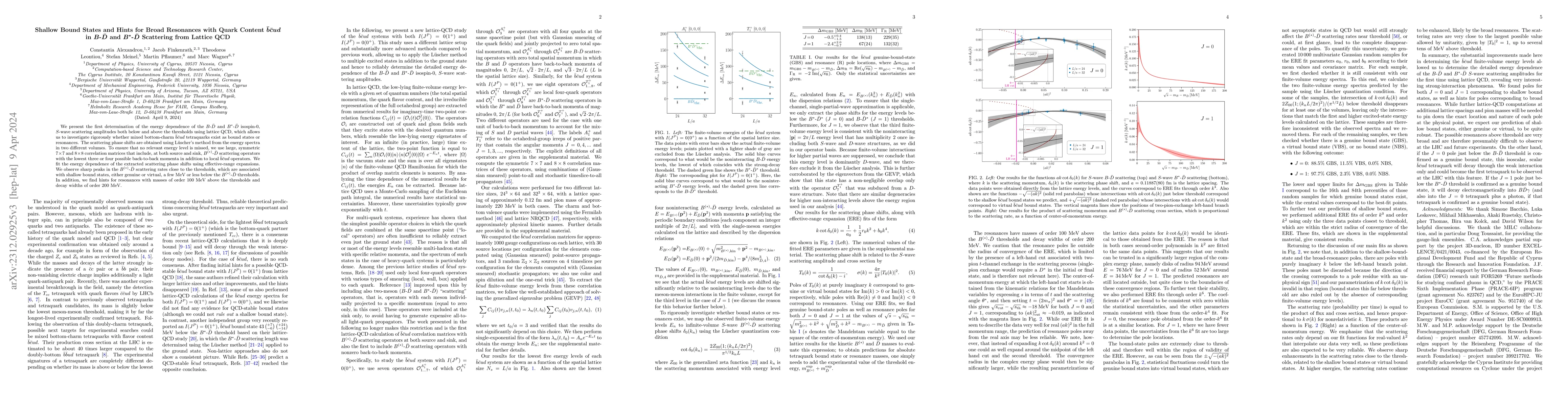 Thumbnail for Shallow Bound States and Hints for Broad Resonances with Quark Content
  $\bar{b}\bar{c}ud$ in $B$-$\bar{D}$ and $B^*$-$\bar{D}$ Scattering from
  Lattice QCD