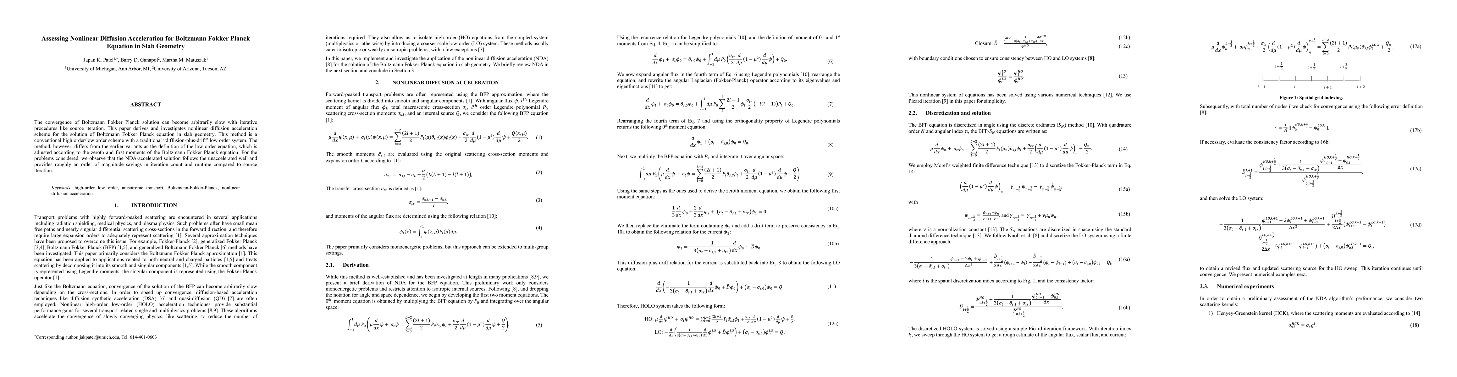 Thumbnail for Assessing Nonlinear Diffusion Acceleration for Boltzmann Fokker Planck
  Equation in Slab Geometry