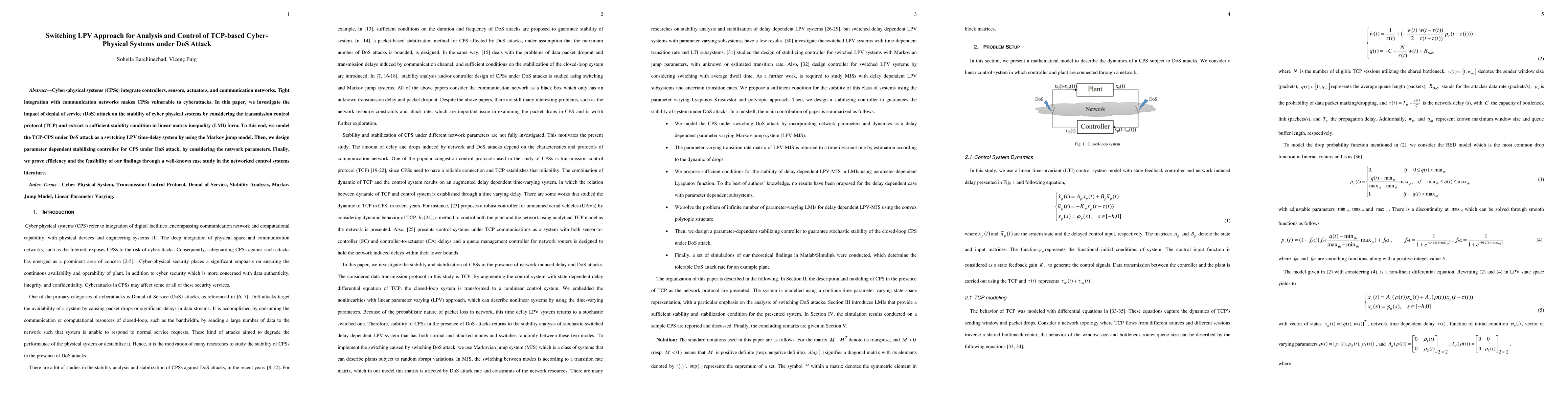 Thumbnail for Switching LPV Approach for Analysis and Control of TCP-based
  Cyber-Physical Systems under DoS Attack