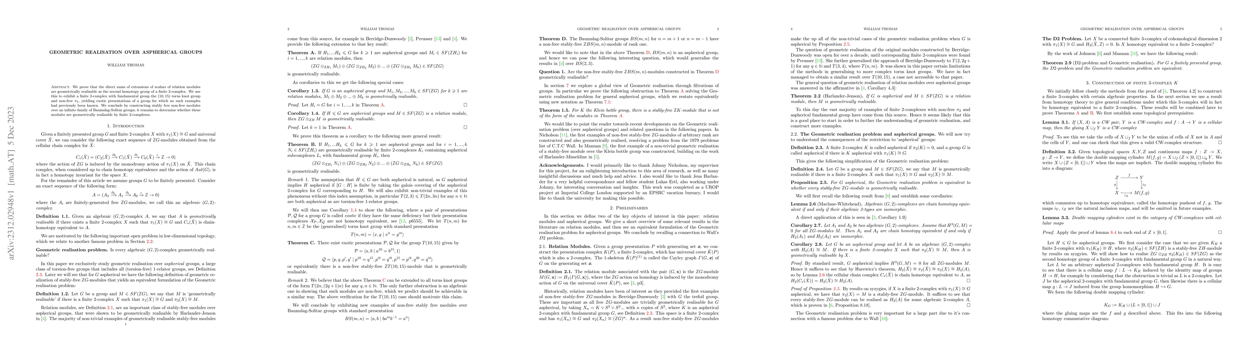Thumbnail for Geometric realisation over aspherical groups