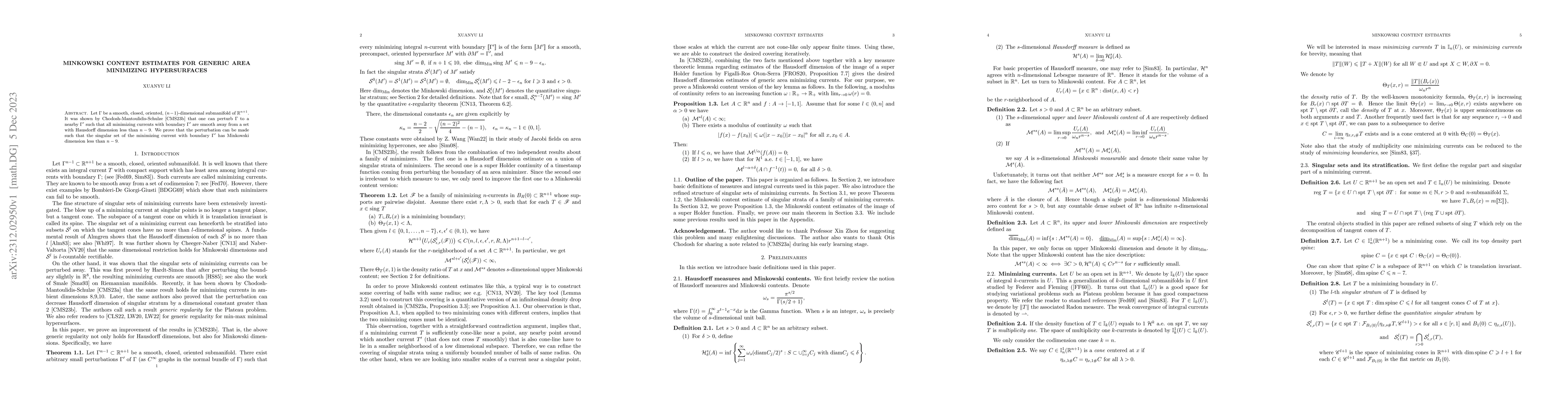 Thumbnail for Minkowski content estimates for generic area minimizing hypersurfaces