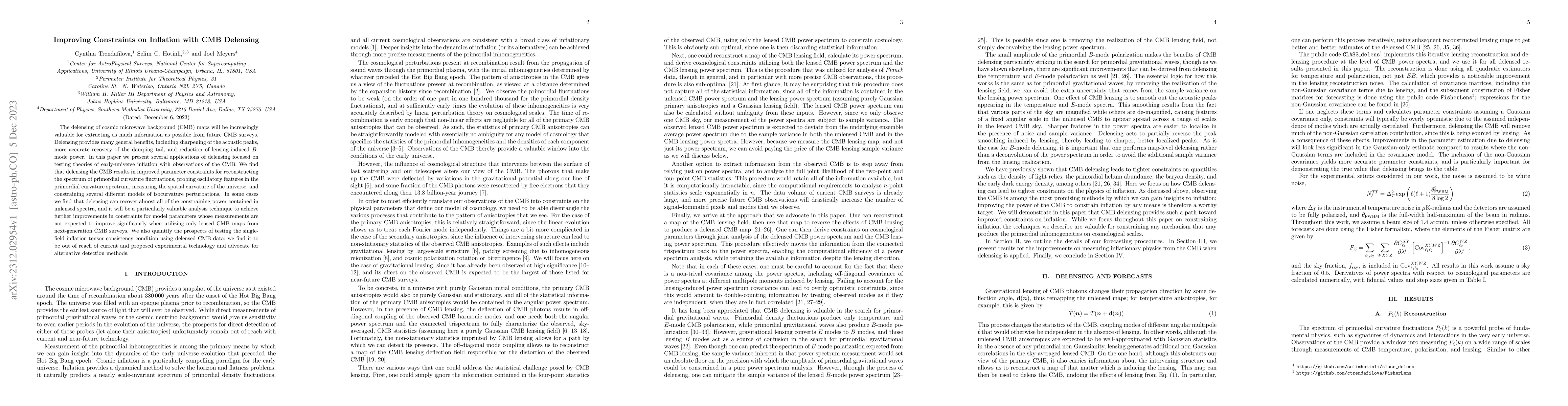 Thumbnail for Improving Constraints on Inflation with CMB Delensing