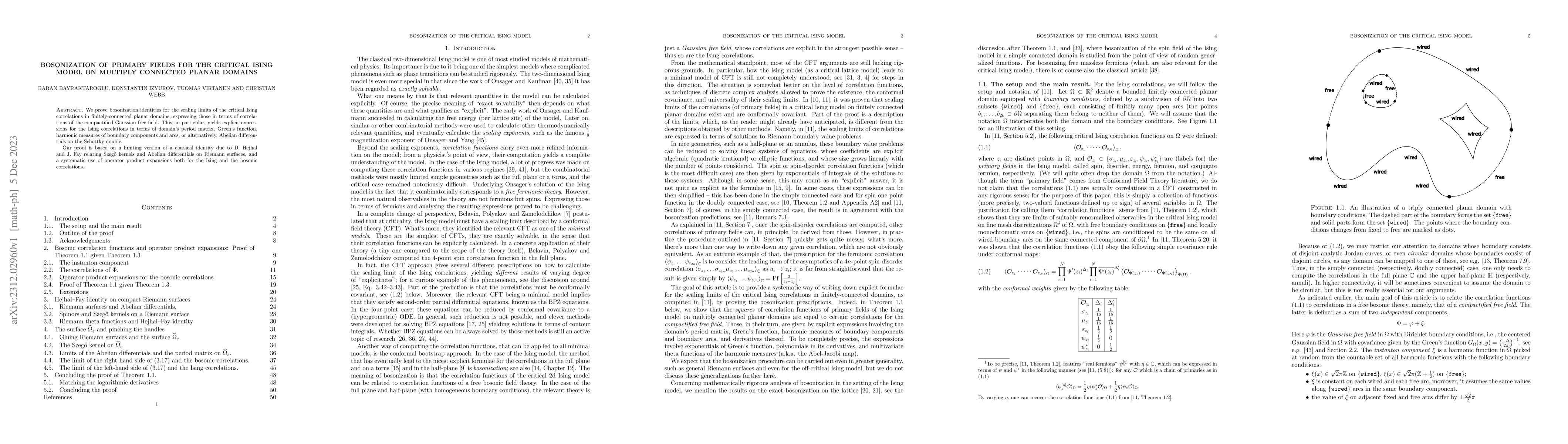 Thumbnail for Bosonization of primary fields for the critical Ising model on multiply
  connected planar domains