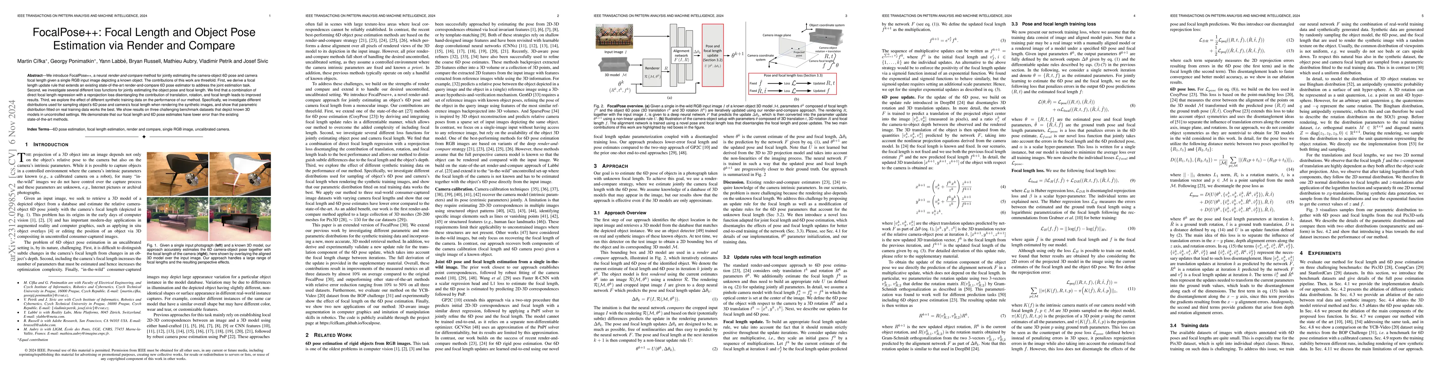 Thumbnail for FocalPose++: Focal Length and Object Pose Estimation via Render and
  Compare