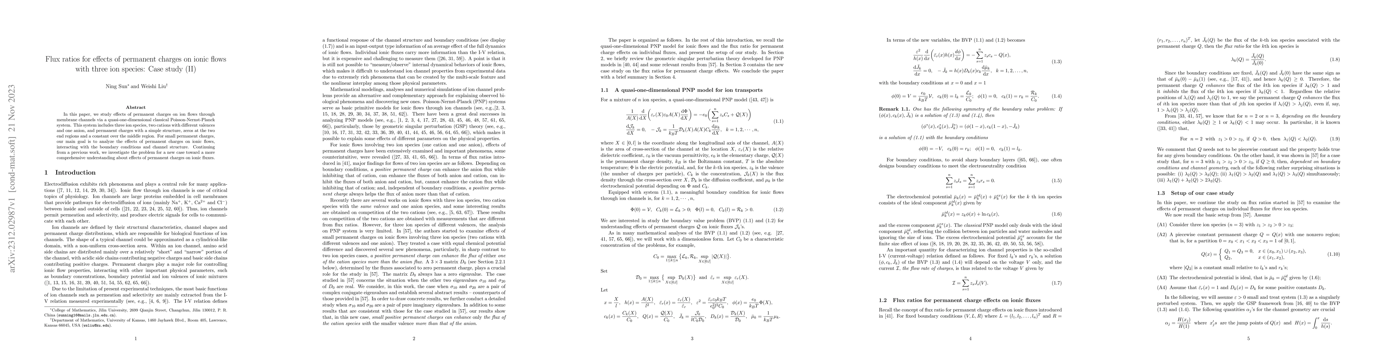 Thumbnail for Flux ratios for effects of permanent charges on ionic flows with three
  ion species: Case study (II)