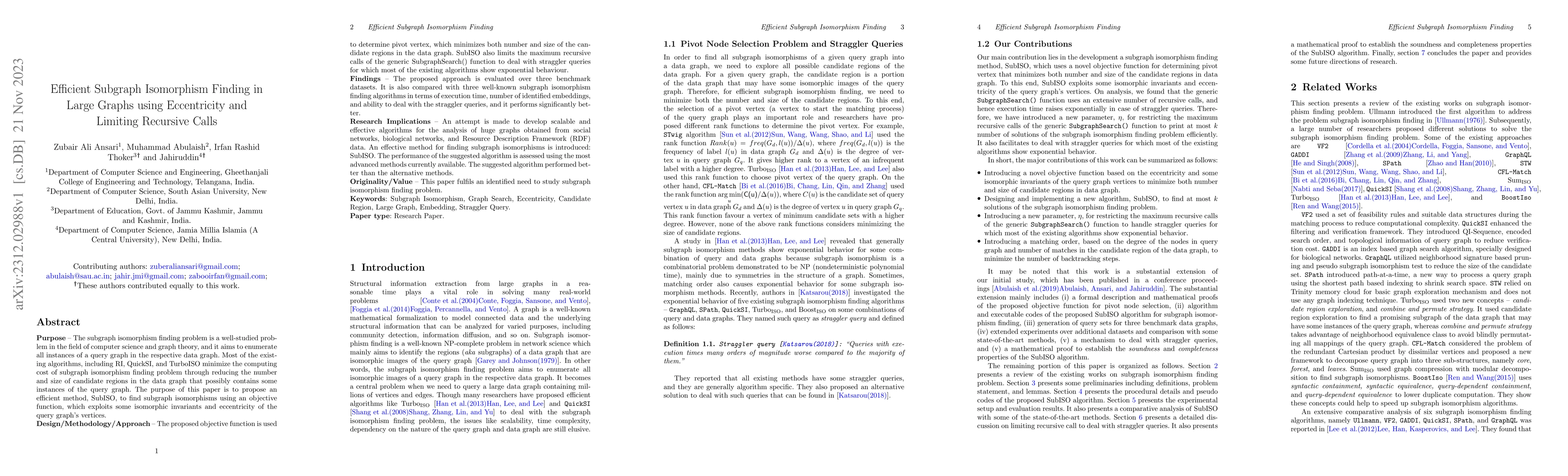 Thumbnail for Efficient Subgraph Isomorphism Finding in Large Graphs using
  Eccentricity and Limiting Recursive Calls