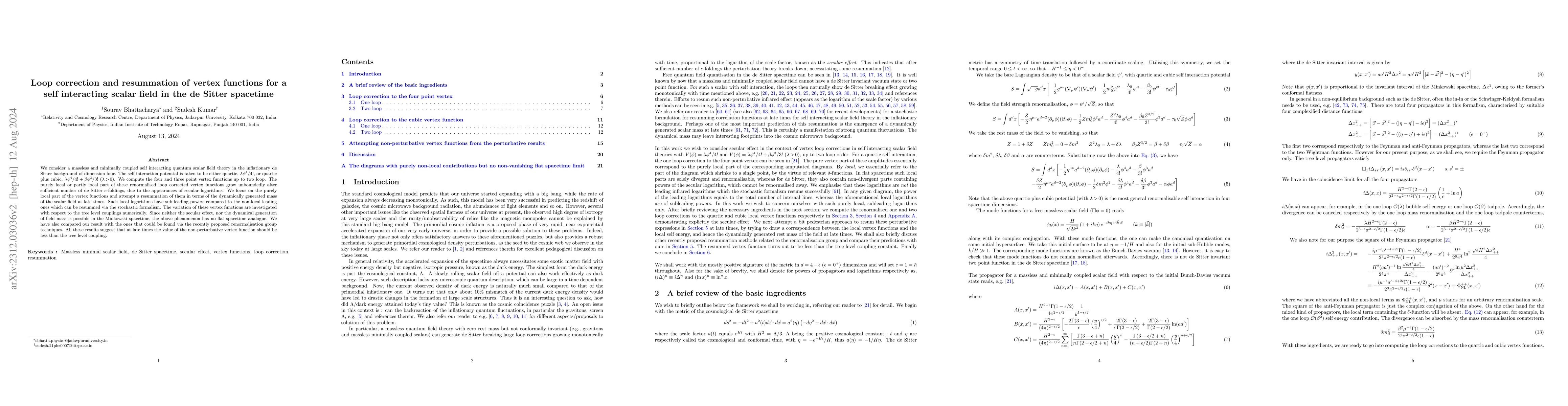 Thumbnail for Loop correction and resummation of vertex functions for a self
  interacting scalar field in the de Sitter spacetime