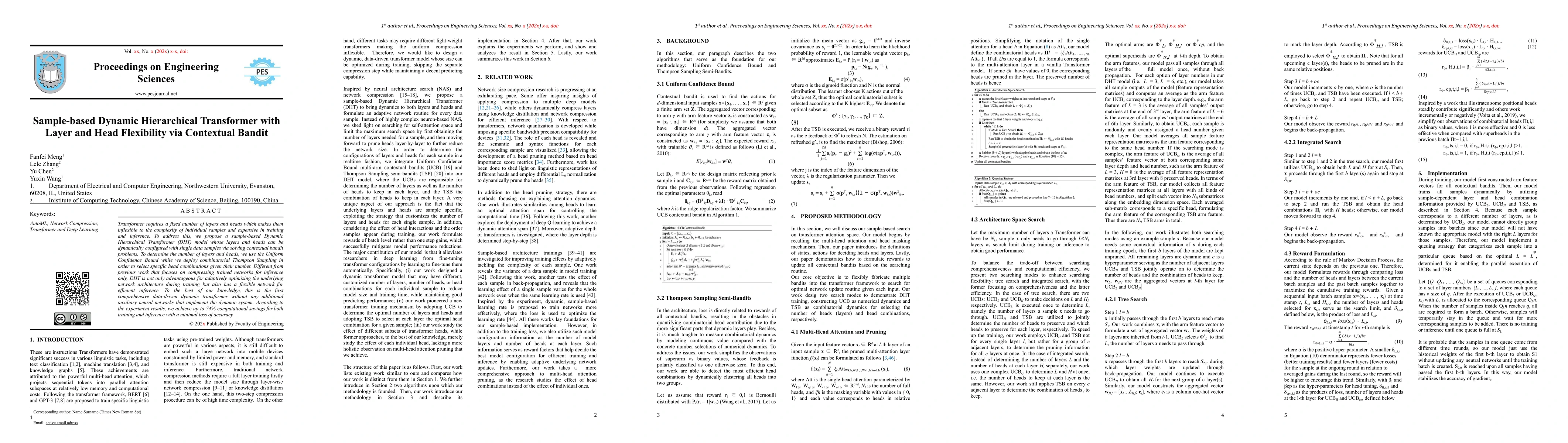 Thumbnail for Sample-based Dynamic Hierarchical Transformer with Layer and Head
  Flexibility via Contextual Bandit