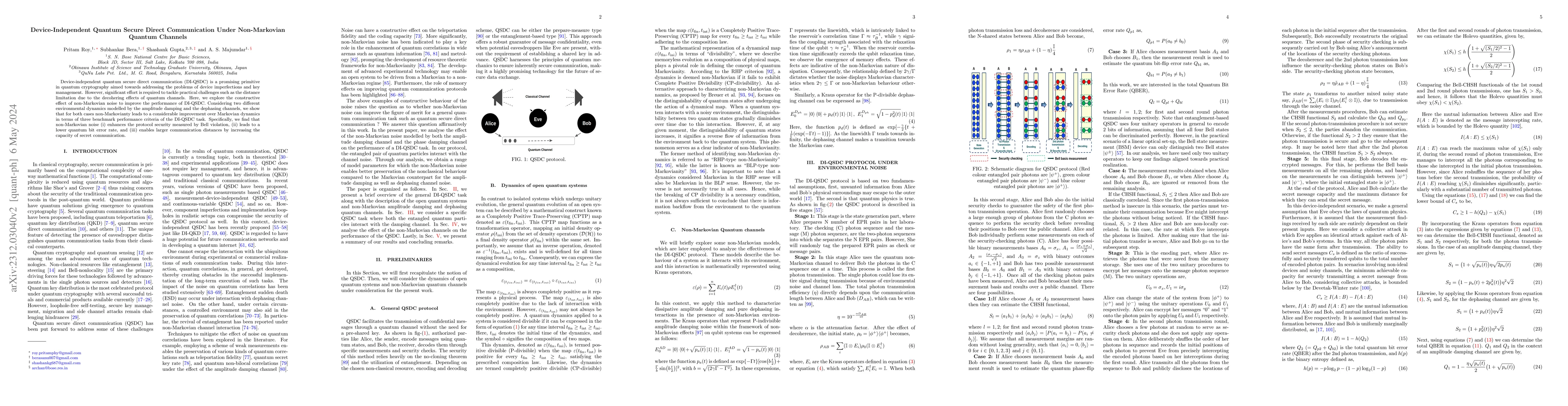 Thumbnail for Device-Independent Quantum Secure Direct Communication Under
  Non-Markovian Quantum Channels