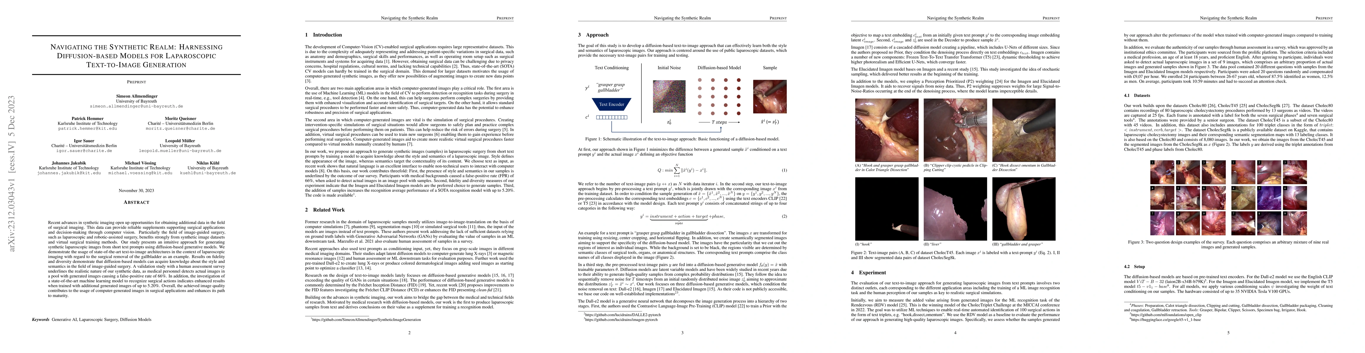 Thumbnail for Navigating the Synthetic Realm: Harnessing Diffusion-based Models for
  Laparoscopic Text-to-Image Generation