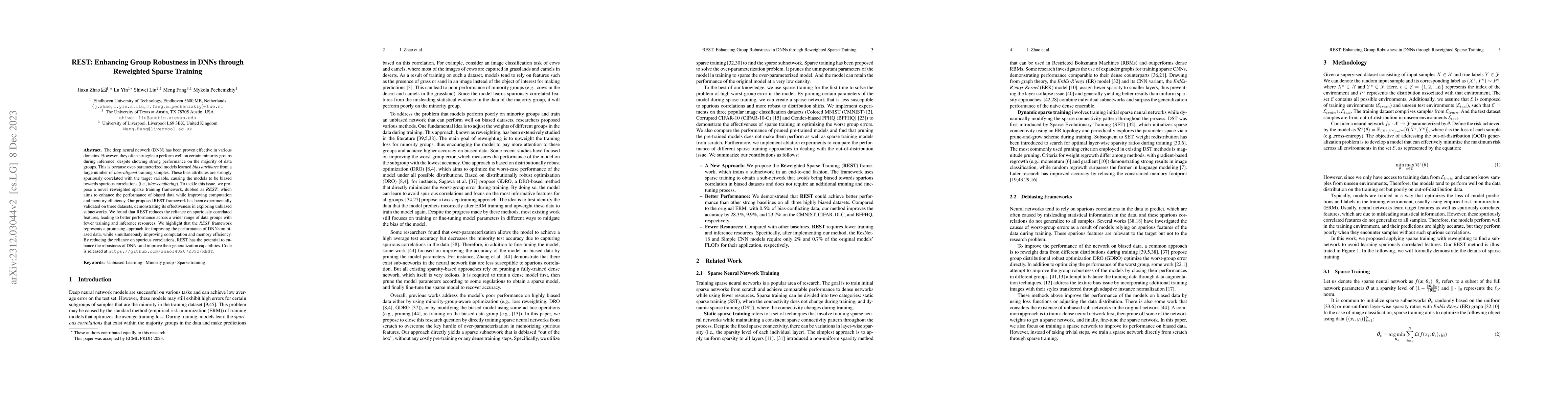 Thumbnail for REST: Enhancing Group Robustness in DNNs through Reweighted Sparse
  Training