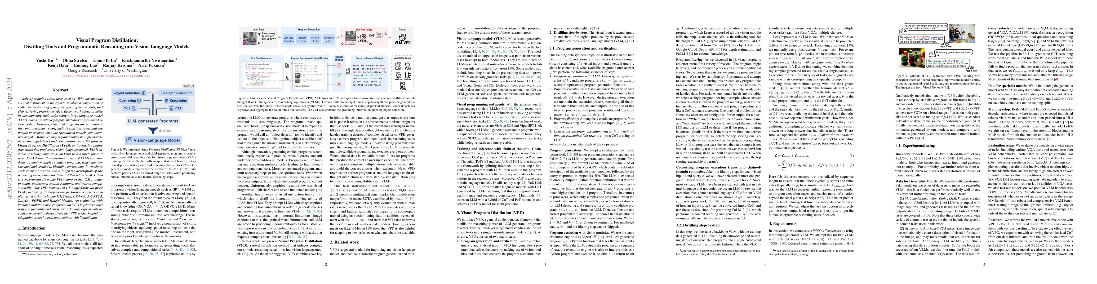 Thumbnail for Visual Program Distillation: Distilling Tools and Programmatic Reasoning
  into Vision-Language Models