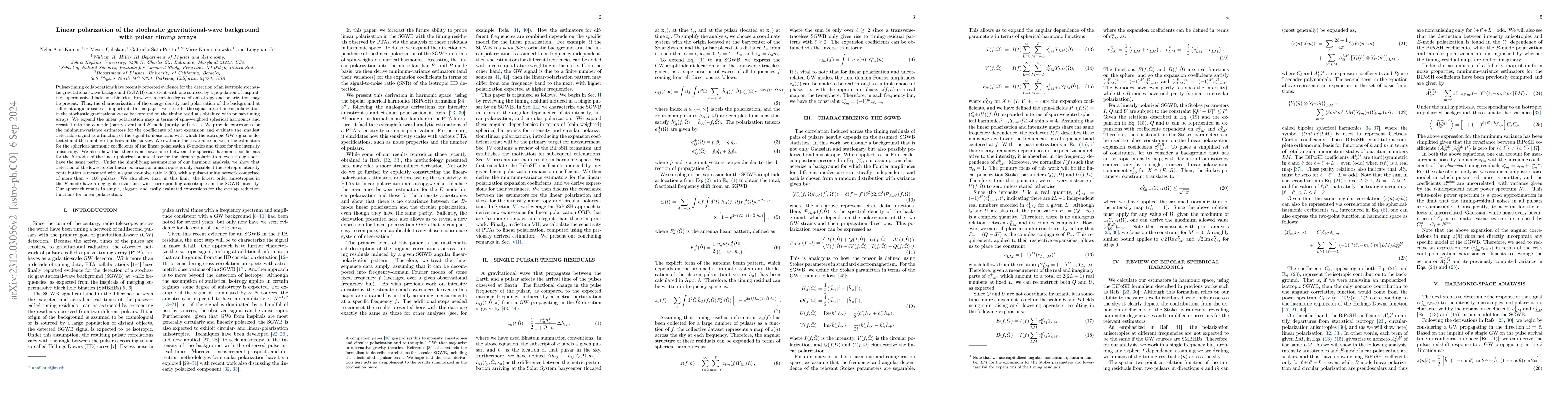 Thumbnail for Linear polarization of the stochastic gravitational-wave background with
  pulsar timing arrays