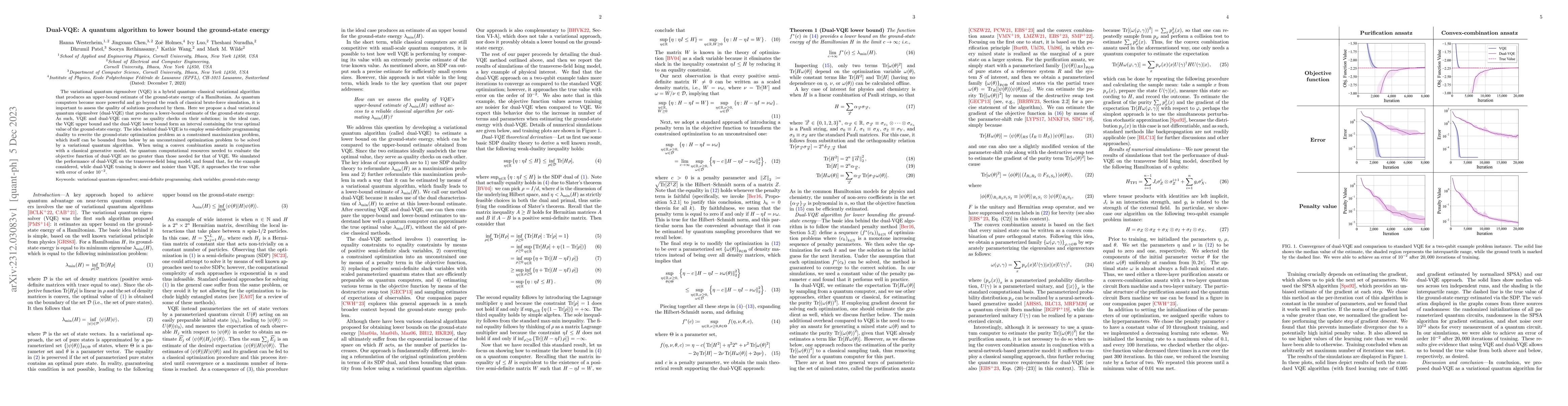 Thumbnail for Dual-VQE: A quantum algorithm to lower bound the ground-state energy