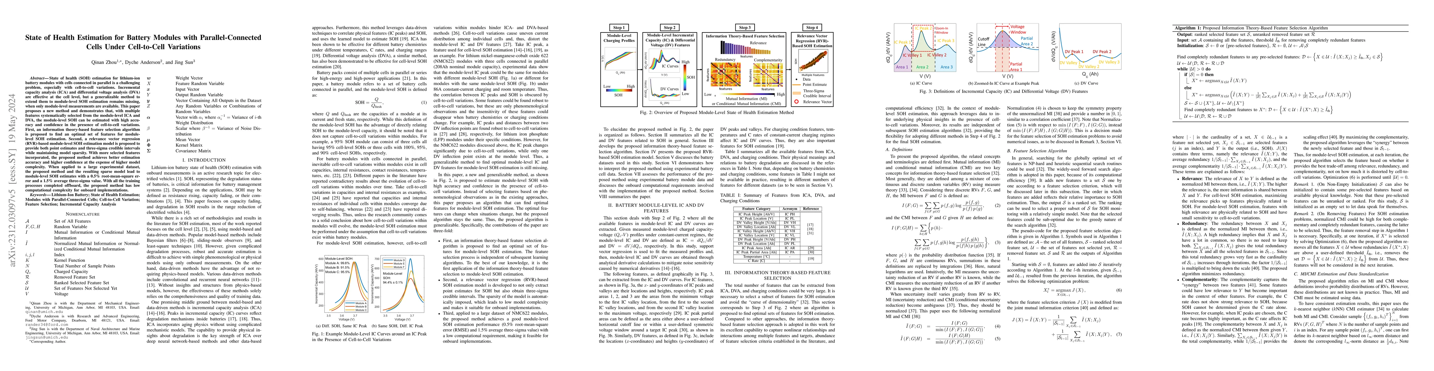 Thumbnail for State of Health Estimation for Battery Modules with Parallel-Connected
  Cells Under Cell-to-Cell Variations