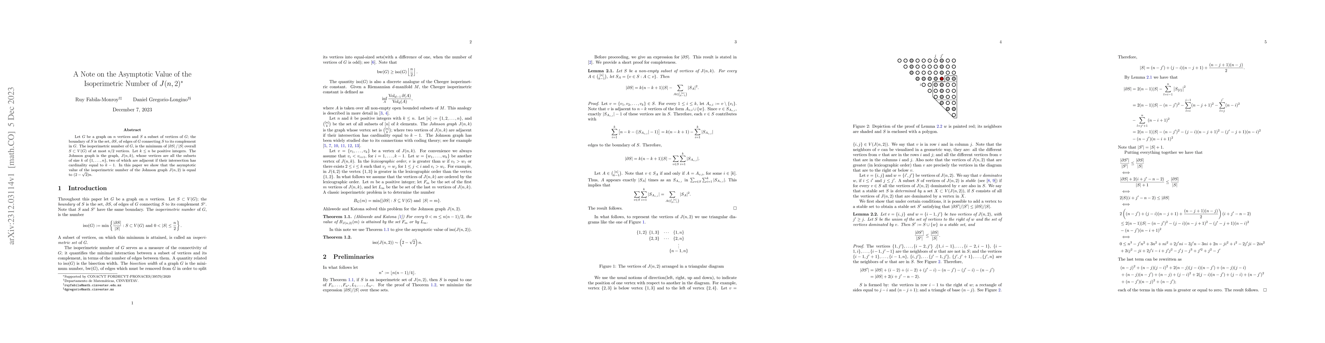 Thumbnail for A Note on the Asymptotic Value of the Isoperimetric Number of $J(n,2)$