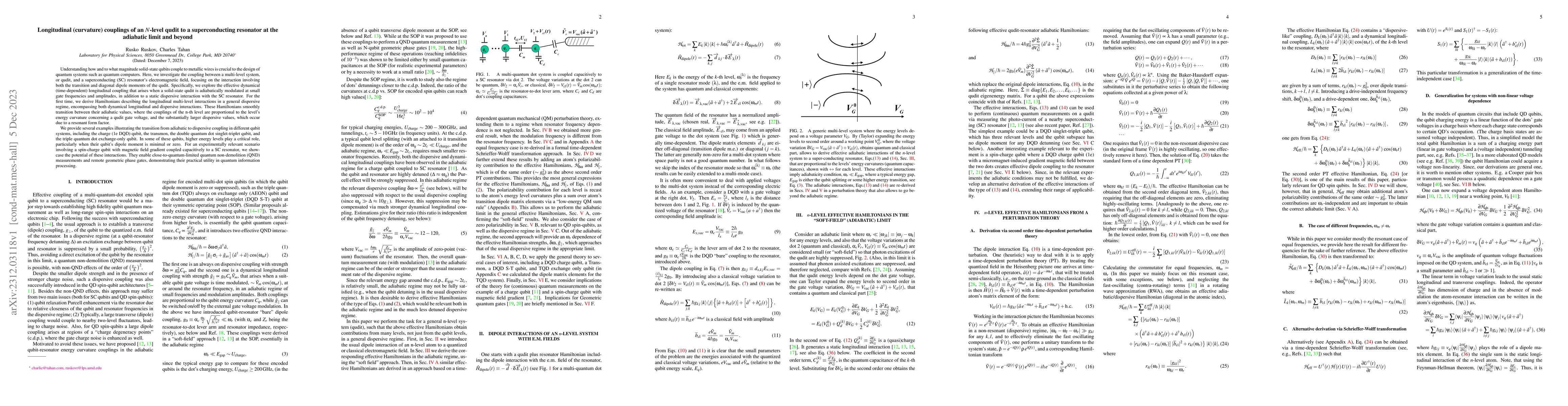 Thumbnail for Longitudinal (curvature) couplings of an $N$-level qudit to a
  superconducting resonator at the adiabatic limit and beyond