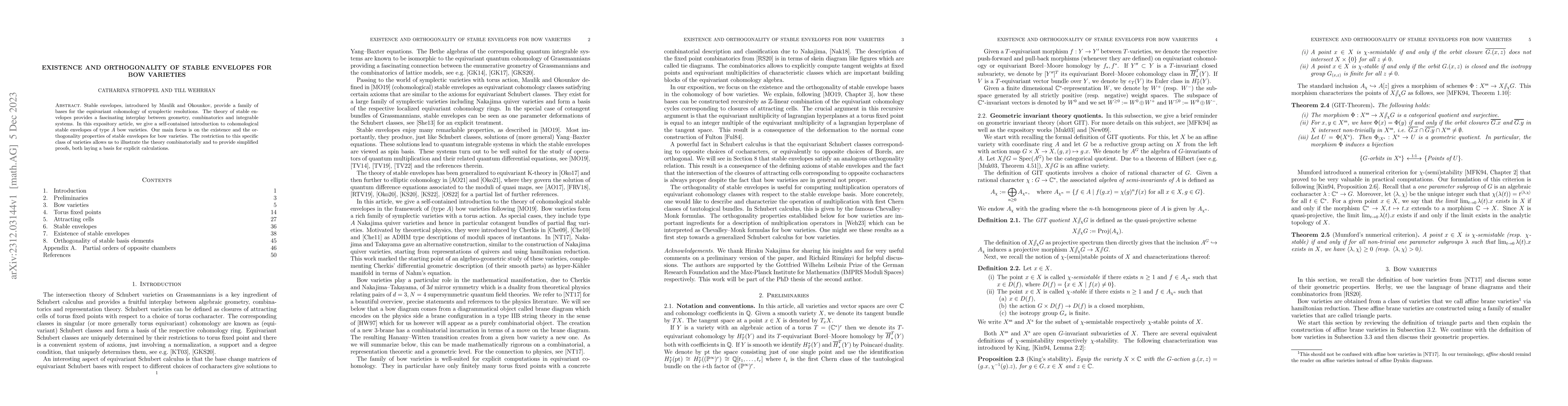 Thumbnail for Existence and orthogonality of stable envelopes for bow varieties