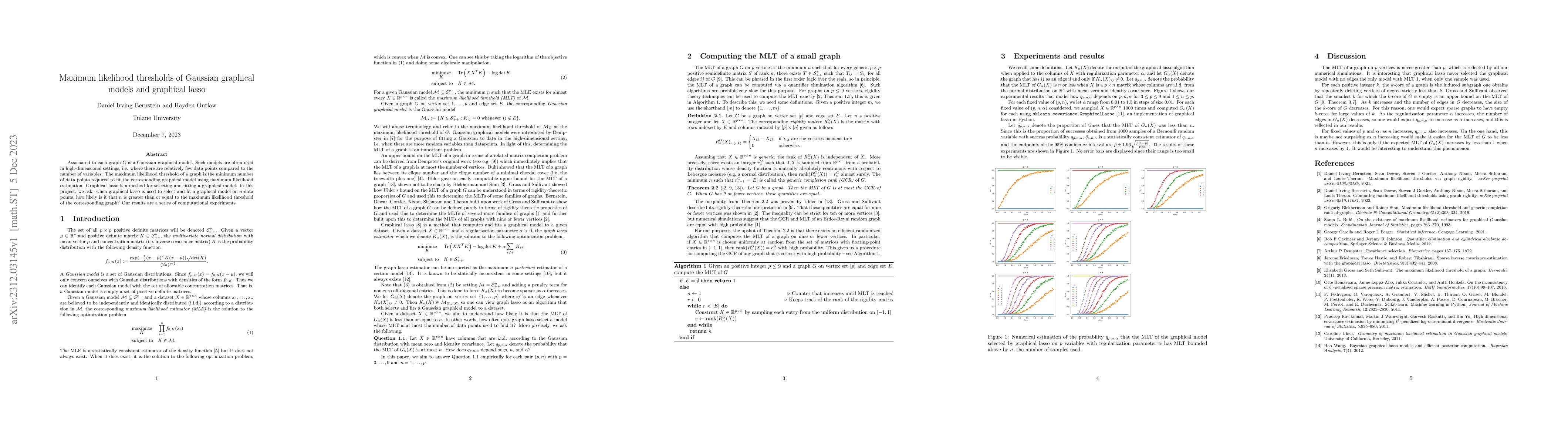 Thumbnail for Maximum likelihood thresholds of Gaussian graphical models and graphical
  lasso