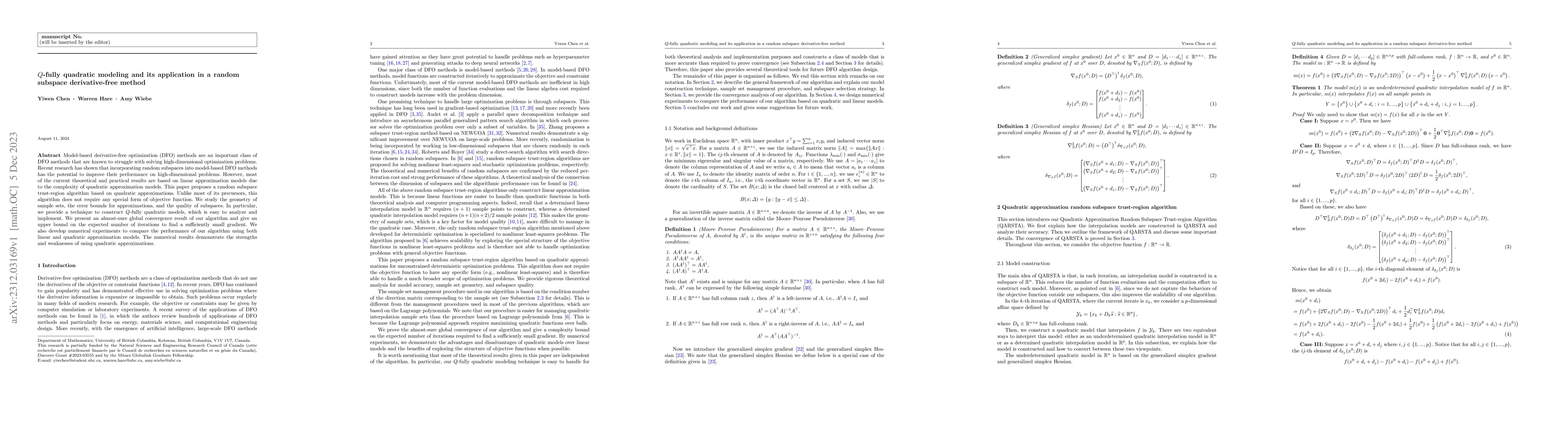 Thumbnail for $Q$-fully Quadratic Modeling and its Application in a Random Subspace
  Derivative-free Method